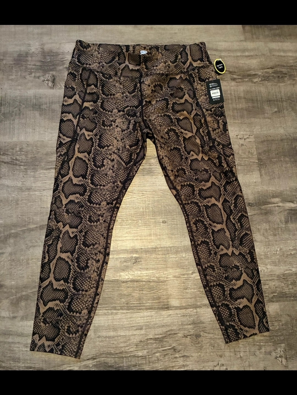 1X High-Rise Snake Print Leggings With Pockets - Brown/Black